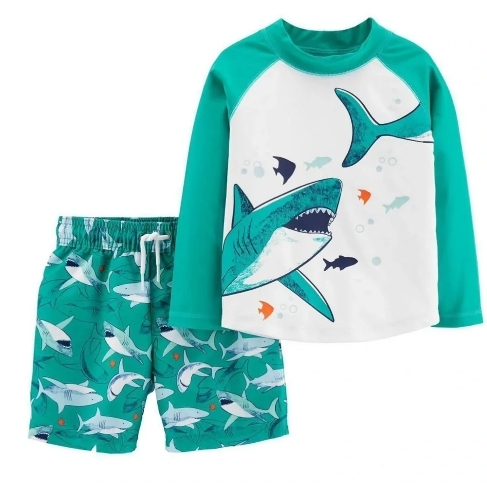 Kids Swim Shirt - Teal and White
